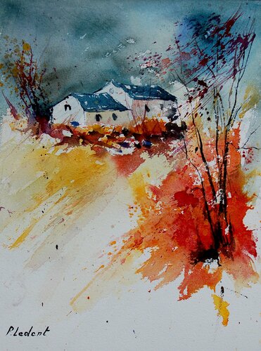 Two houses in autumn  -watercolor 902151 di Pol Ledent, Opera su carta in vendita su Singulart