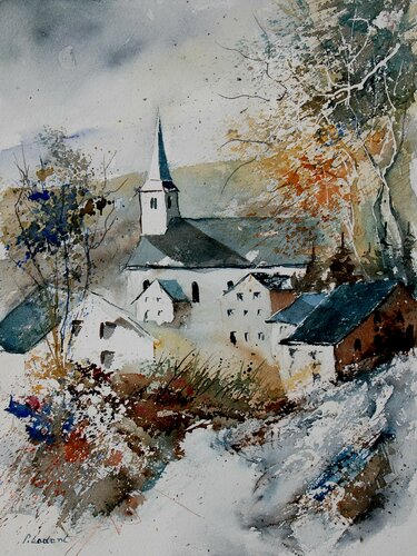 My village    -watercolor di Pol Ledent, Opera su carta in vendita su Singulart