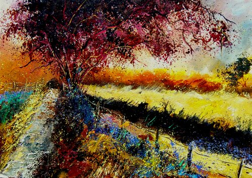 A path in the field di Pol Ledent, Pittura in vendita su Singulart