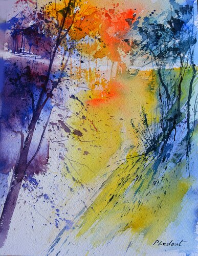 AUTUMN IN THE WOOD     -watercolor di Pol Ledent, Opera su carta in vendita su Singulart