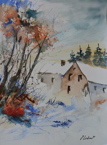 Old farm     -  watercolor di Pol Ledent, Opera su carta in vendita su Singulart