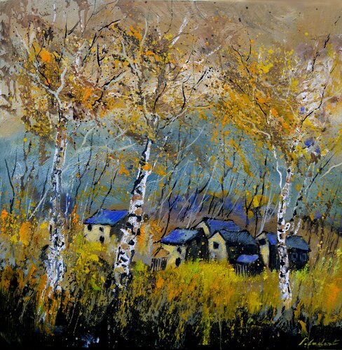 A few aspen trees in autumn 5522 di Pol Ledent, Pittura in vendita su Singulart