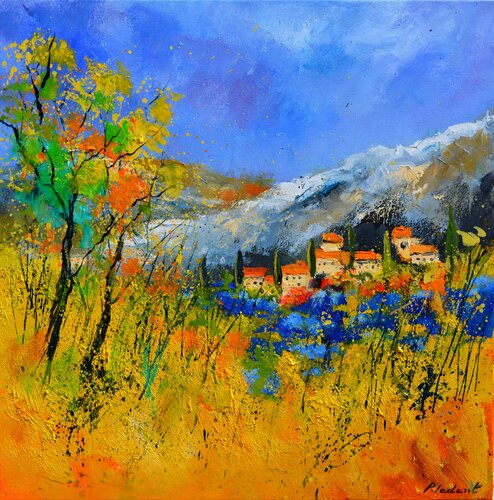 Blue wild flowers in Provence - France di Pol Ledent, Pittura in vendita su Singulart