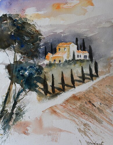 A place in tuscany- watercolor di Pol Ledent, Opera su carta in vendita su Singulart
