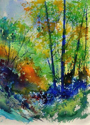 There is so much light in this wood  - watercolor van Pol Ledent, Werk op papier te koop op Singulart