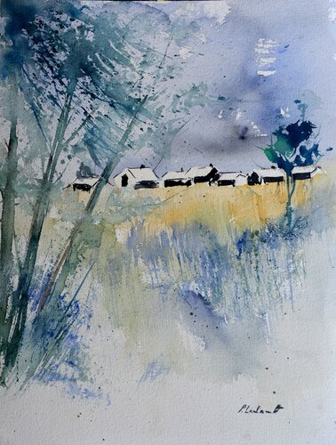Quelques maison à l' orée du bois- watercolor von Pol Ledent, Werk auf Papier kaufen auf Singulart