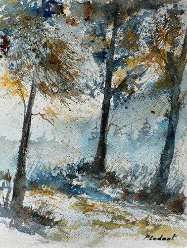 Three trees - watercolor van Pol Ledent, Werk op papier te koop op Singulart
