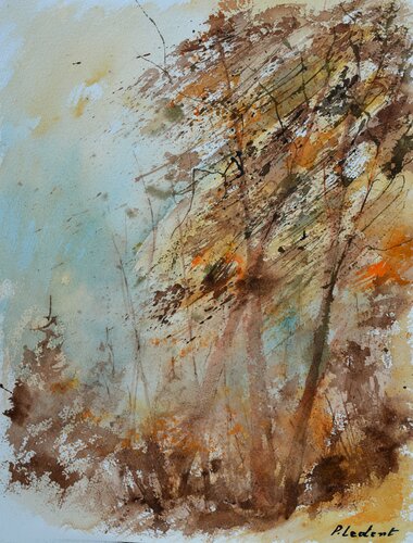 Misty autumn landscape  - watercolor di Pol Ledent, Opera su carta in vendita su Singulart