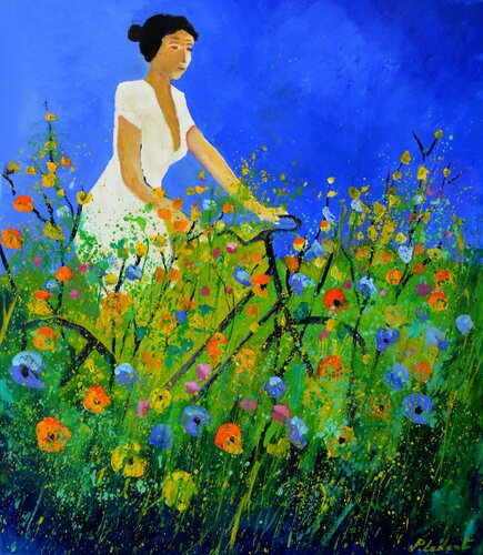 Holiday with the bicycle di Pol Ledent, Pittura in vendita su Singulart