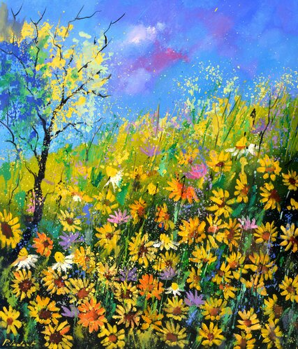 In the middle of flowers  - 6622 di Pol Ledent, Pittura in vendita su Singulart