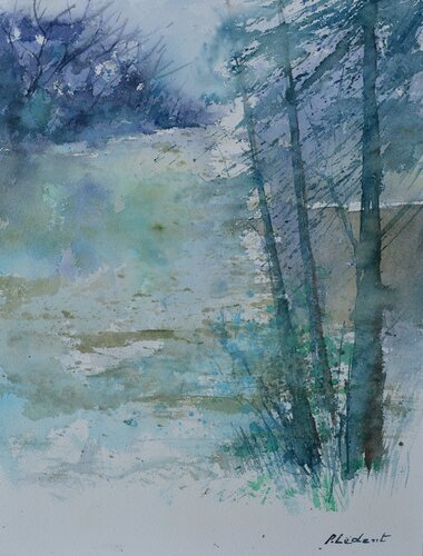 Misty waters - watercolor di Pol Ledent, Opera su carta in vendita su Singulart