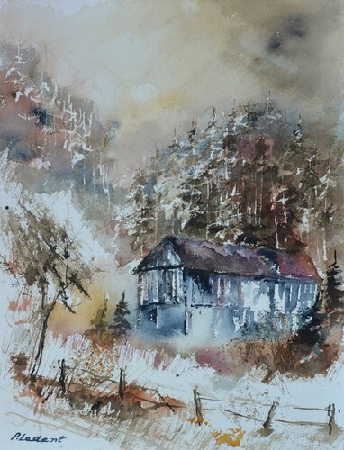Old barn  - watercolor di Pol Ledent, Opera su carta in vendita su Singulart