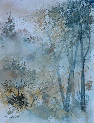 Misty wood  - watercolor van Pol Ledent, Werk op papier te koop op Singulart
