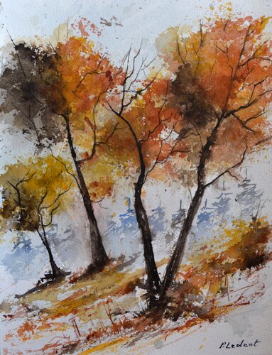 Autumn trees  - watercolor di Pol Ledent, Opera su carta in vendita su Singulart
