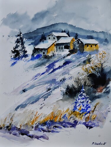 Winter landscape- aquarelle par Pol Ledent, Œuvre sur papier en vente sur Singulart
