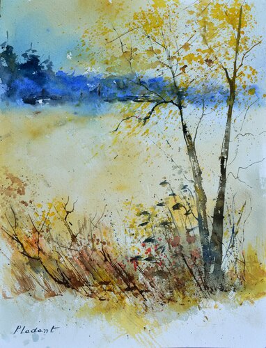 Blue skyline   - watercolor di Pol Ledent, Opera su carta in vendita su Singulart