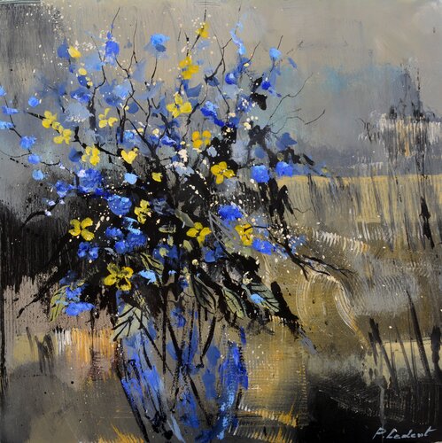 Blue and yellow still life - 6622 van Pol Ledent, Schilderij te koop op Singulart