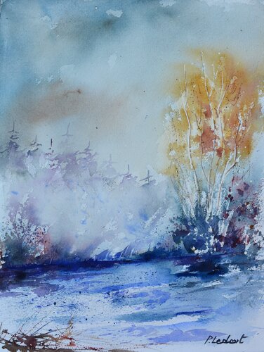 Blue river   - watercolor di Pol Ledent, Opera su carta in vendita su Singulart