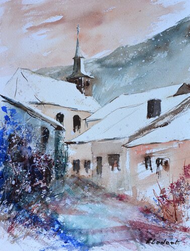 Old belgian village  - watercolor de Pol Ledent, Obra en papel a la venta en Singulart