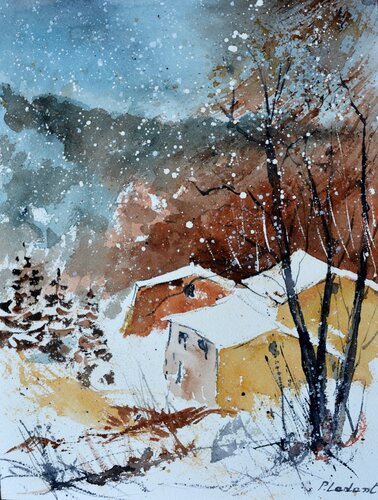 Snowing  - watercolor von Pol Ledent, Werk auf Papier kaufen auf Singulart