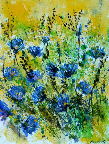 Blue cornflowers  - watercolor von Pol Ledent, Werk auf Papier kaufen auf Singulart