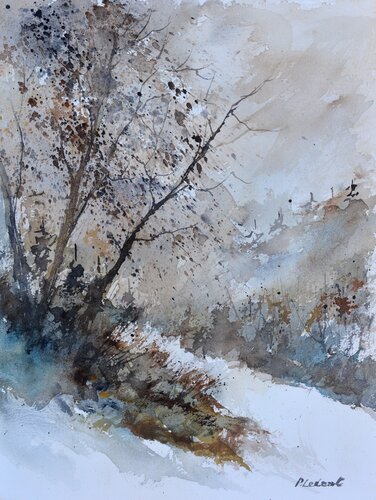 Peaceful winter  - watercolor von Pol Ledent, Werk auf Papier kaufen auf Singulart