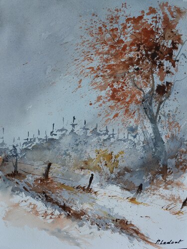 Path to autumn  - watercolor von Pol Ledent, Werk auf Papier kaufen auf Singulart