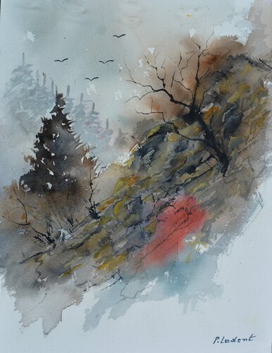 In the mountains  - watercolor von Pol Ledent, Werk auf Papier kaufen auf Singulart