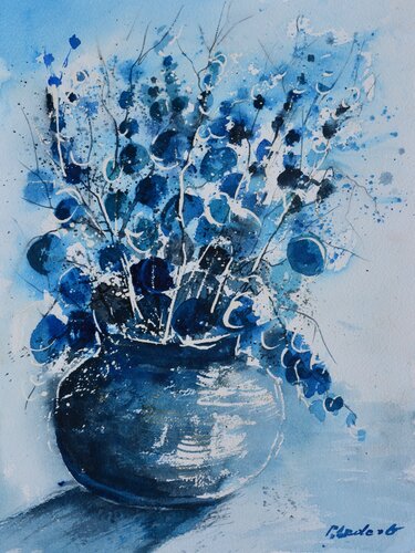 Blue still life 2 - watercolor di Pol Ledent, Opera su carta in vendita su Singulart