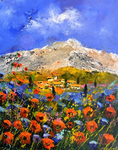 Red poppies Summer in Provence by Pol Ledent, 회화 for Sale on Singulart