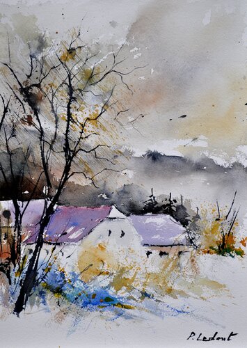 Winter landscape -2 - watercolor di Pol Ledent, Opera su carta in vendita su Singulart