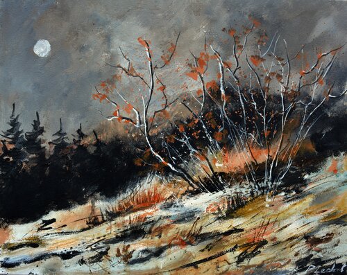 Old cart in winter by Pol Ledent, 회화 for Sale on Singulart