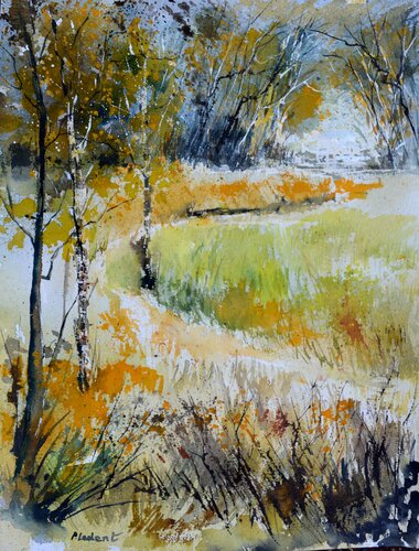 Walking path  - watercolor by Pol Ledent, Work on Paper for Sale on Singulart