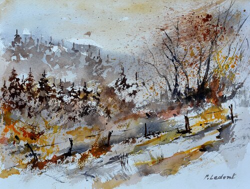 Autumn Landscape     -watercolor di Pol Ledent, Opera su carta in vendita su Singulart