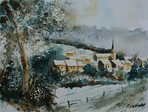 A village in my countryside      -watercolor von Pol Ledent, Werk auf Papier kaufen auf Singulart