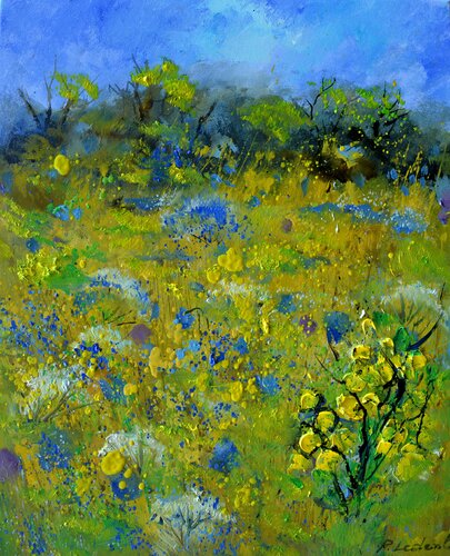 Summer blue and yellow flowers  - 4522 von Pol Ledent, Malerei kaufen auf Singulart