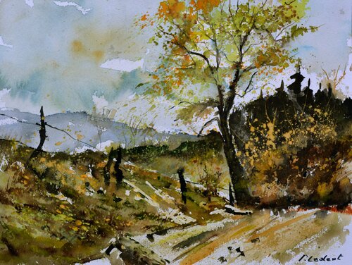 Autumn landscape      -watercolor di Pol Ledent, Opera su carta in vendita su Singulart