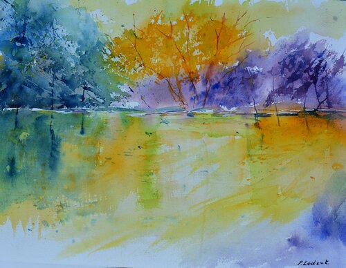 Colourful pond     -watercolor di Pol Ledent, Opera su carta in vendita su Singulart
