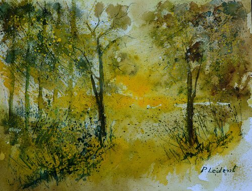 Light in the wood    -watercolor di Pol Ledent, Opera su carta in vendita su Singulart