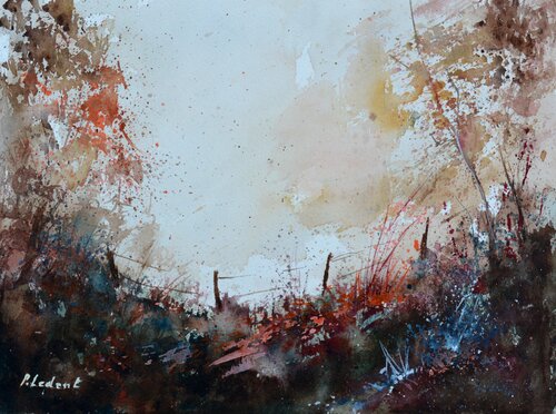 Sunrise in the wood    -watercolor van Pol Ledent, Werk op papier te koop op Singulart