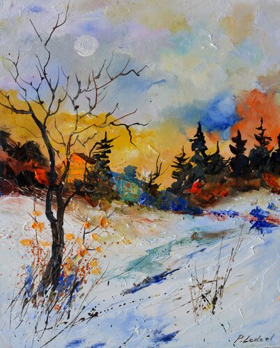 The happy colours of winter van Pol Ledent, Schilderij te koop op Singulart