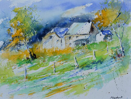 Summer in my countryside   -watercolor di Pol Ledent, Opera su carta in vendita su Singulart
