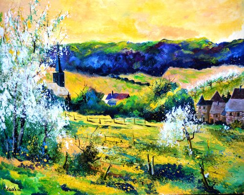 A village in my countryside -  Matagne di Pol Ledent, Pittura in vendita su Singulart