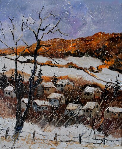 It is snowing on my countryside von Pol Ledent, Malerei kaufen auf Singulart