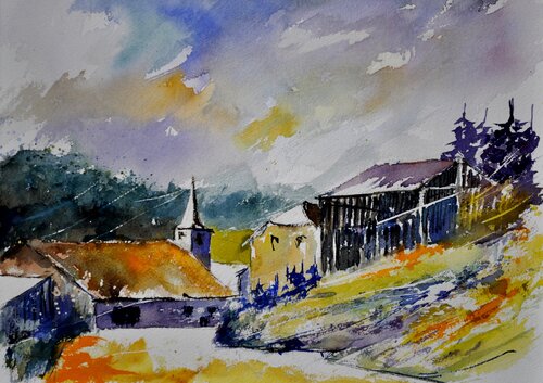 In my countryside      -watercolor - baillamont van Pol Ledent, Werk op papier te koop op Singulart