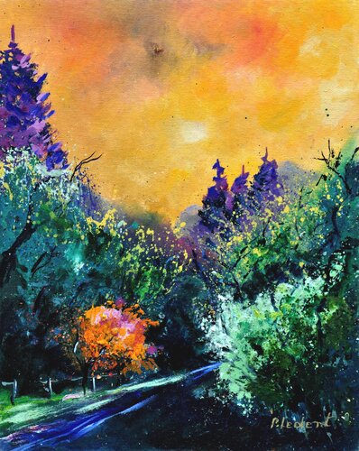 Sunset in my countryside  4584110 van Pol Ledent, Schilderij te koop op Singulart