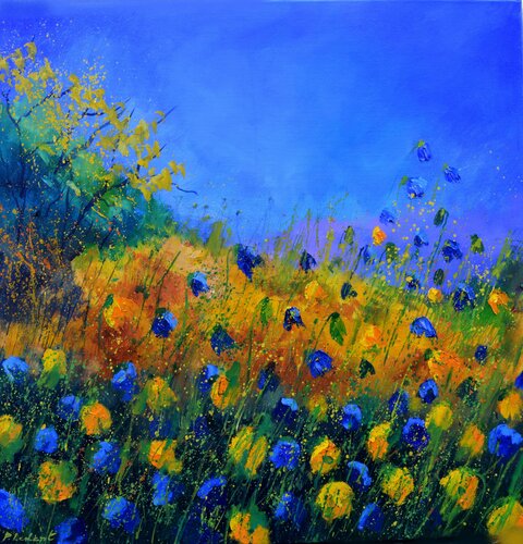 Meadow in yellow and blue van Pol Ledent, Schilderij te koop op Singulart