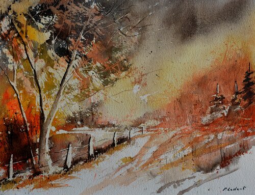 Autumnal path  -watercolor di Pol Ledent, Opera su carta in vendita su Singulart