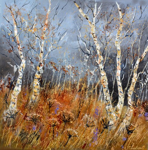 Aspen trees in Winter 7723 van Pol Ledent, Schilderij te koop op Singulart