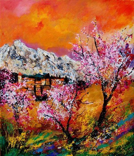 Blooming cherrytrees in Provence van Pol Ledent, Schilderij te koop op Singulart